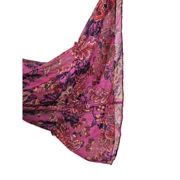 New Misa Leeva Mini Dress Womens S Fuchsia Batik Pink Sheer Chiffon Bell Sleeves - Picture 6 of 9